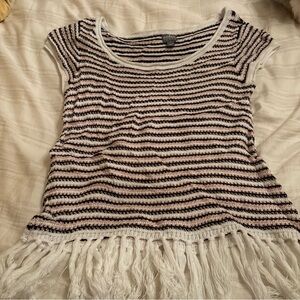 New York & Company Striped Fringe Crop Top
